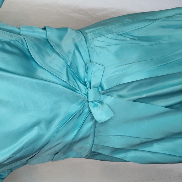 60s Vintage Cinderella Blue Full Length Formal Gown Short Sleeves - Picture 11 of 16